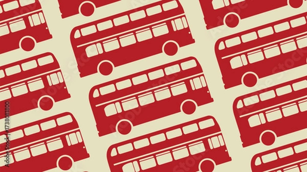 Fototapeta Retro red double decker buses create a fun, vibrant pattern perfect for travel themed designs and nostalgic London promotions, classic transport