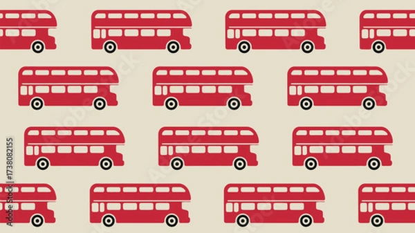 Fototapeta Charming red double-decker buses create a fun, vintage London pattern for travel projects and quirky designs, perfect for branding and textiles