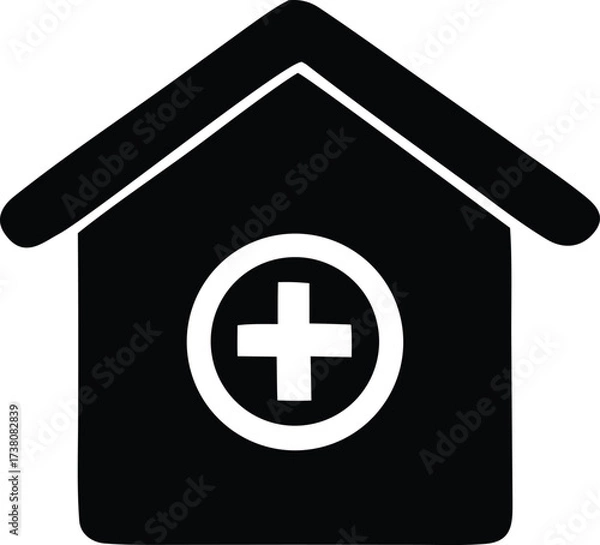 Fototapeta Modern medical clinic icon simple building shape with white cross symbol graphic design element for healthcare services