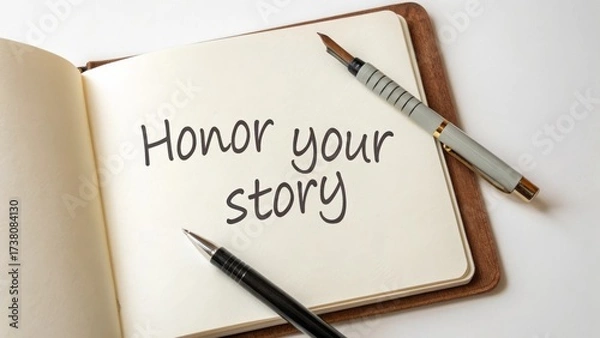 Obraz Notebook open with a message honoring your story