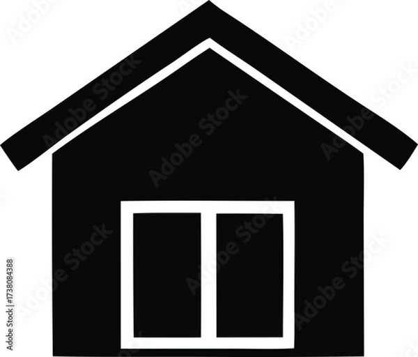 Fototapeta Simple black silhouette of a house with a window and gable roof for real estate or property graphics