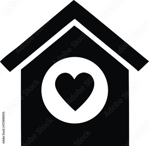 Fototapeta Simple iconic home symbol with heart inside for shelter love and care concepts