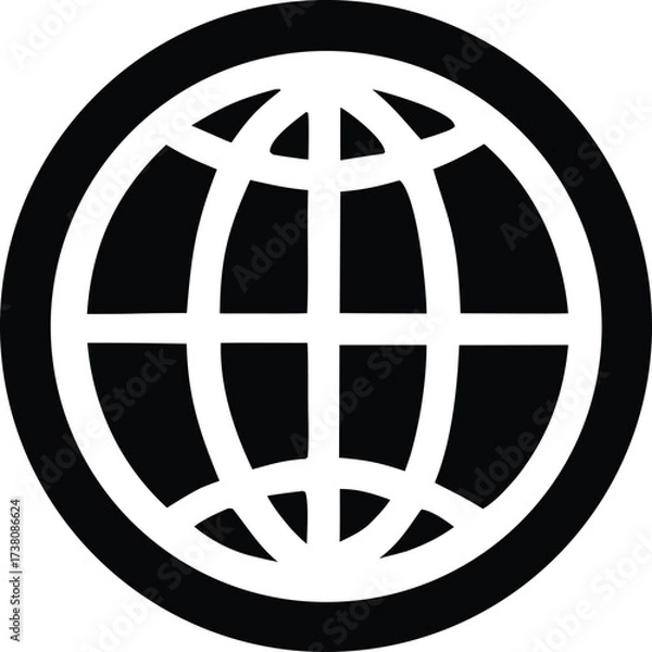 Fototapeta Simple black and white globe icon symbol representing global business technology and worldwide connectivity