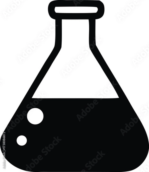 Fototapeta Simple black and white icon of a flask filled with liquid symbolizing chemistry science and laboratory experiments