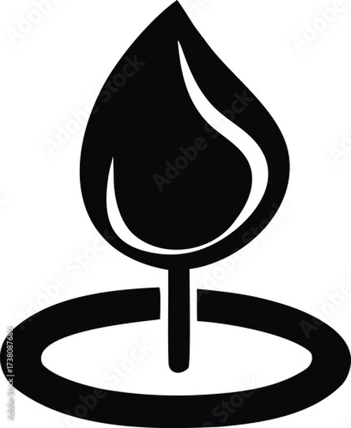 Fototapeta Abstract black flame symbol with fiery drops on ring base icon for energy and passion concepts