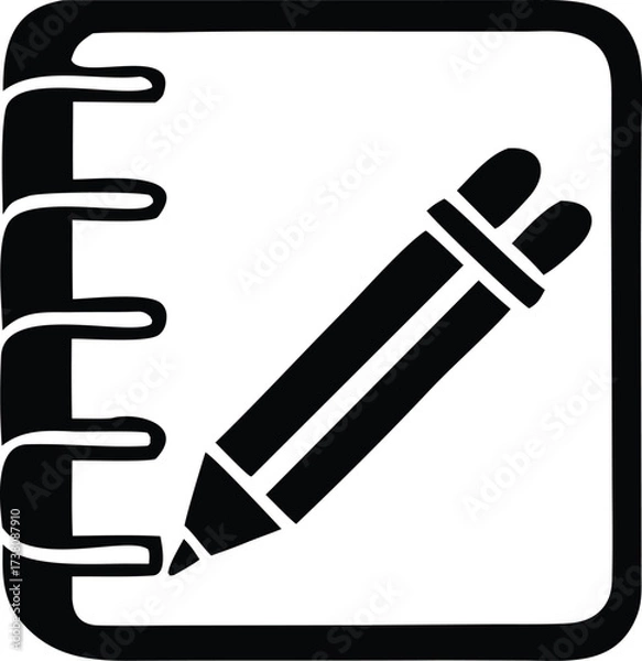 Fototapeta Simple icon of a notebook and pencil for writing notes and taking ideas capturing thoughts and recording information with a classic design