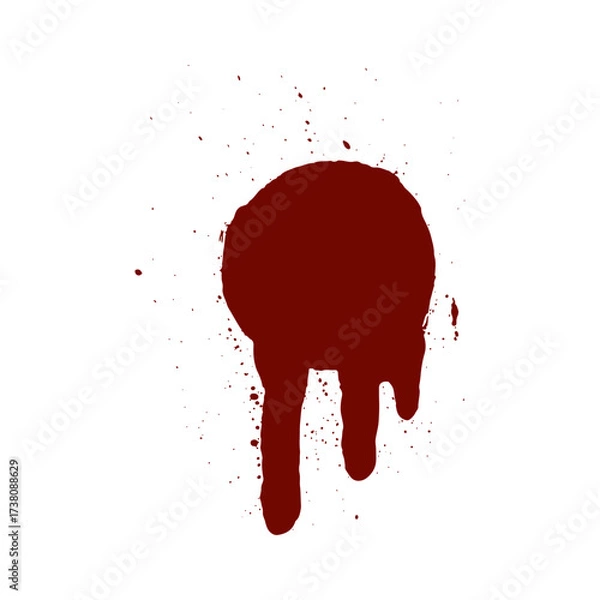 Fototapeta Crimson Blood Stain Dripping Down Isolated on White Background with Splatter Effects