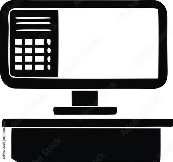 Fototapeta Simple stylized computer monitor icon representing digital technology and office workstation setup