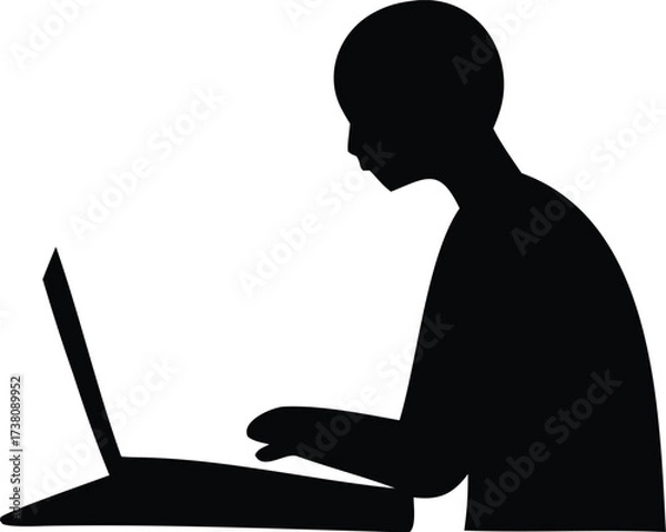 Fototapeta Silhouette of a person working on a laptop computer silhouette depicting focus and digital engagement for remote work or study applications