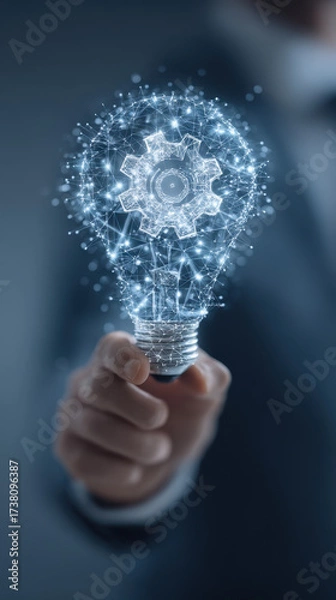 Obraz Technological Innovation and Solution Concept with Gear Lightbulb