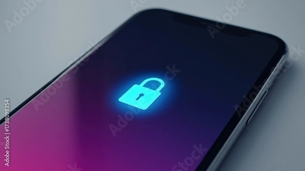Fototapeta Smartphone with Glowing Padlock – Mobile Cybersecurity and Data Protection Concept