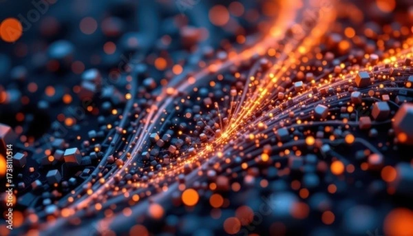 Obraz Futuristic Digital Data Flow with Glowing Particles