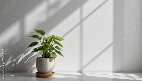 Obraz Minimalist Potted Plant with Natural Sunlight and Shadows