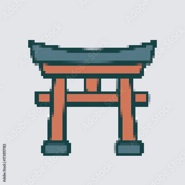 Fototapeta Simple Pixelated Torii Gate of Japanese Shinto Shrine Illustration