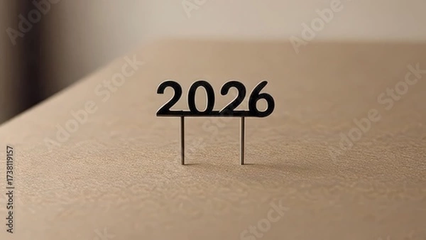 Fototapeta "black 2026 numbers pinned on a corkboard with shadow, concept for new year, planning, and future goals"