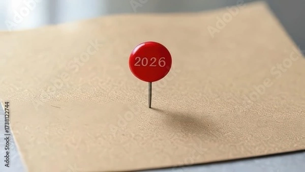 Fototapeta "Red 2026 numbers pinned on a corkboard with shadow, concept for new year, planning, and future goals"