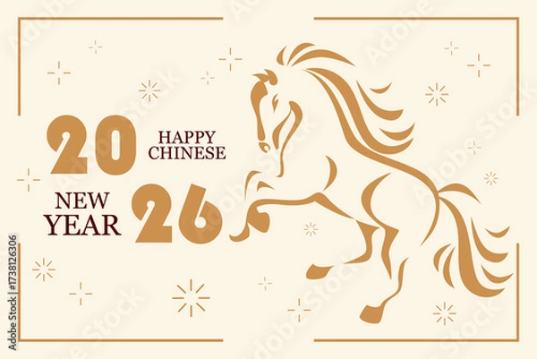 Fototapeta Happy New Year. Chinese New Year. Year of the Horse 2026. Horse background. Vector illustration.	
