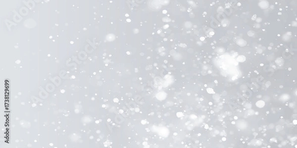 Fototapeta Silver Sparkling Lights Festive background with various falling snows, Silver and white snow confetti sparkles, Abstract sparkles grey and white bokeh lights and stars with various particles.