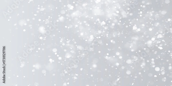 Fototapeta Silver Sparkling Lights Festive background with various falling snows, Silver and white snow confetti sparkles, Abstract sparkles grey and white bokeh lights and stars with various particles.