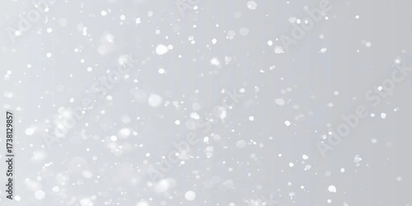 Fototapeta Silver Sparkling Lights Festive background with various falling snows, Silver and white snow confetti sparkles, Abstract sparkles grey and white bokeh lights and stars with various particles.