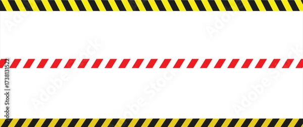 Fototapeta Warning yellow black red diagonal stripes line. Safety stripe warning caution hazard danger road vector sign symbol. Long danger ribbon. Vector illustration on white background. EPS file 112.