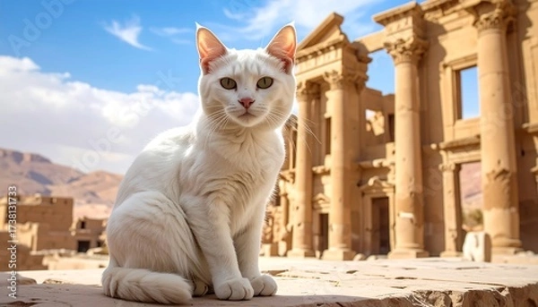 Obraz White cat ancient ruins