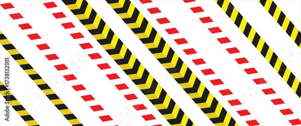 Fototapeta Warning yellow black red diagonal stripes line. Safety stripe warning caution hazard danger road vector sign symbol. Long danger ribbon. Vector illustration on white background. EPS file 112.