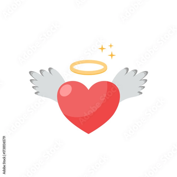 Fototapeta flying heart with wings flat cartoon design. vector illustration
