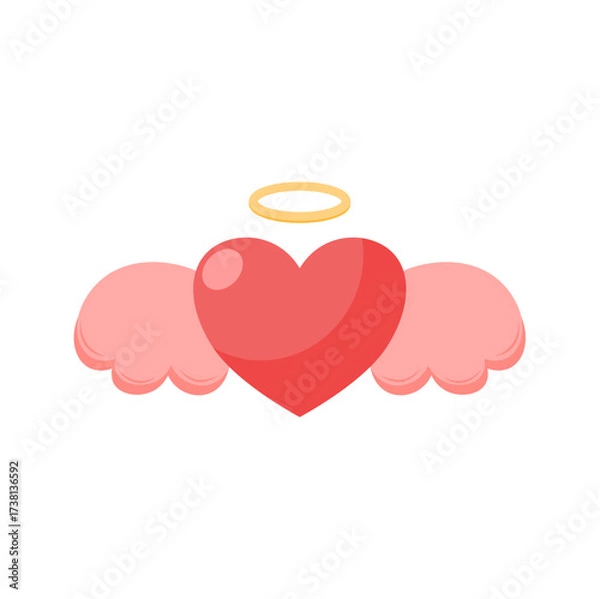 Fototapeta flying heart with wings flat cartoon design. vector illustration