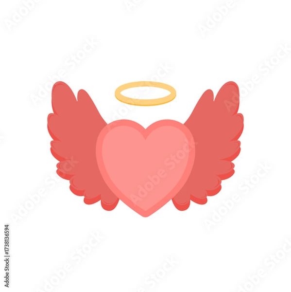 Fototapeta flying heart with wings flat cartoon design. vector illustration