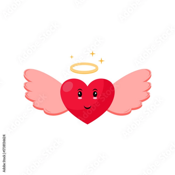 Fototapeta flying heart with wings flat cartoon design. vector illustration