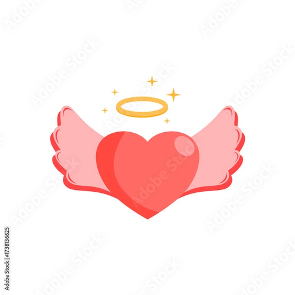 Fototapeta flying heart with wings flat cartoon design. vector illustration