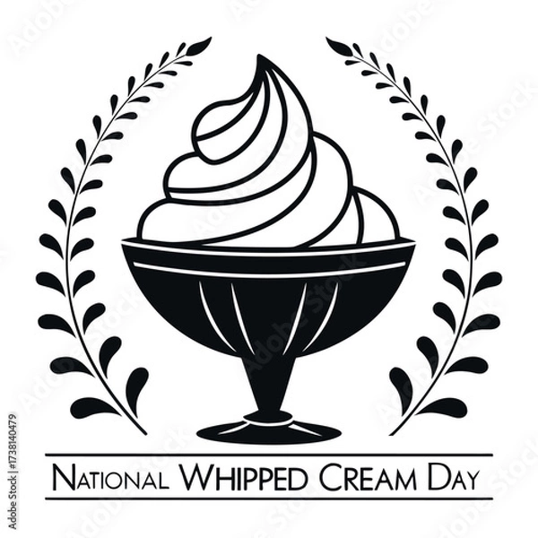 Fototapeta Black color National Whipped Cream Day Design, Solid White Background (11).eps