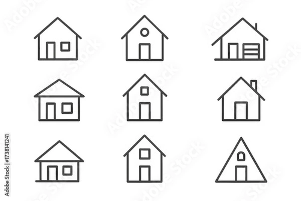 Obraz House line icon collection. Minimalist real estate and building pictogram set. Simple outline symbols for home, property, and construction. Editable stroke vector for web and app.