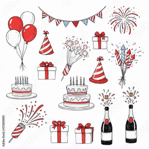 Fototapeta Hand drawn celebration elements with red white and blue theme