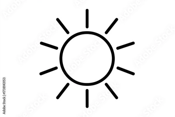 Fototapeta Sun icon simple outline vector illustration. Sunshine symbol for weather forecast. Minimalist graphic element for app, web design, infographic. Isolated on white background.