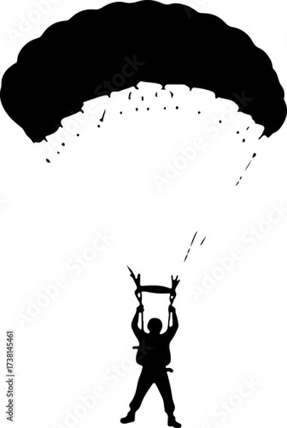 Fototapeta Parachutist Skydiver Landing Over Mountain Landscape Silhouette
