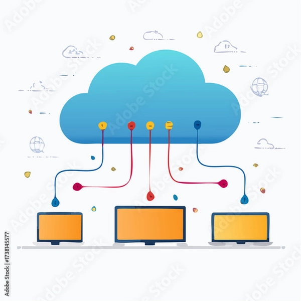 Obraz Cloud Computing Illustration Connecting Devices to the Cloud for Data Access and Processing