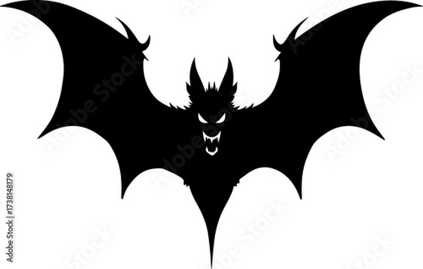 Fototapeta Spooky Flying Vampire Bat with Fangs Silhouette