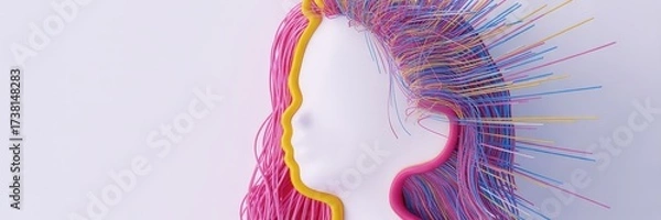 Fototapeta Abstract illustration of a silhouette profile with colorful wires