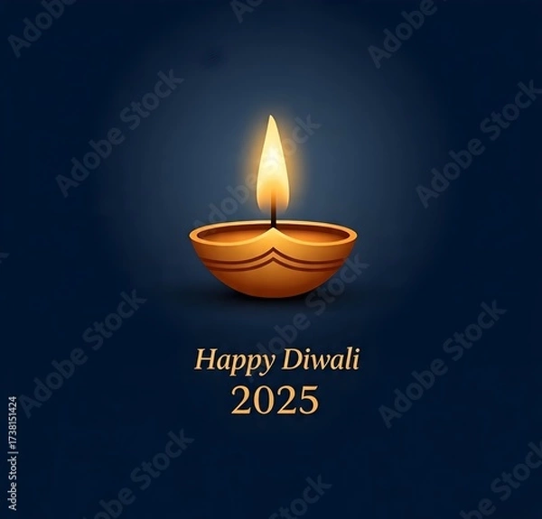 Fototapeta Glowing diya with warm light on dark background celebrating Happy Diwali 2025.
