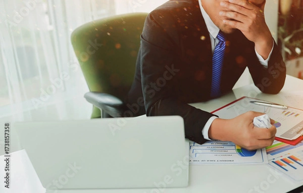 Fototapeta Emotional stress and work-related problems, business failure, layoffs and unemployment.