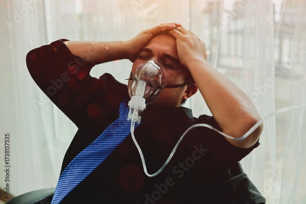 Fototapeta Severe headaches and health problems, emotional stress from overwork