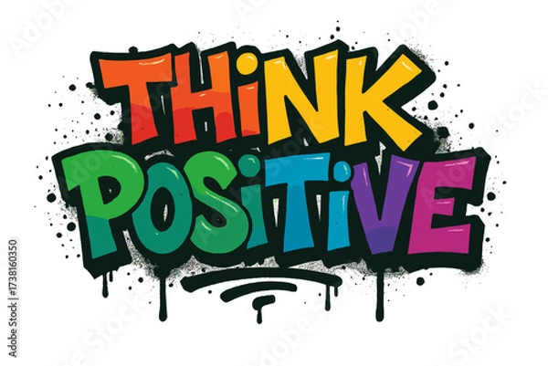 Obraz Think Positive Motivational Quote Graffiti Style Colorful Urban Vector Typography, Inspirational Street Art Text, Sprayed Paint Drips, Modern Funky Lettering for T-Shirt Poster Print
