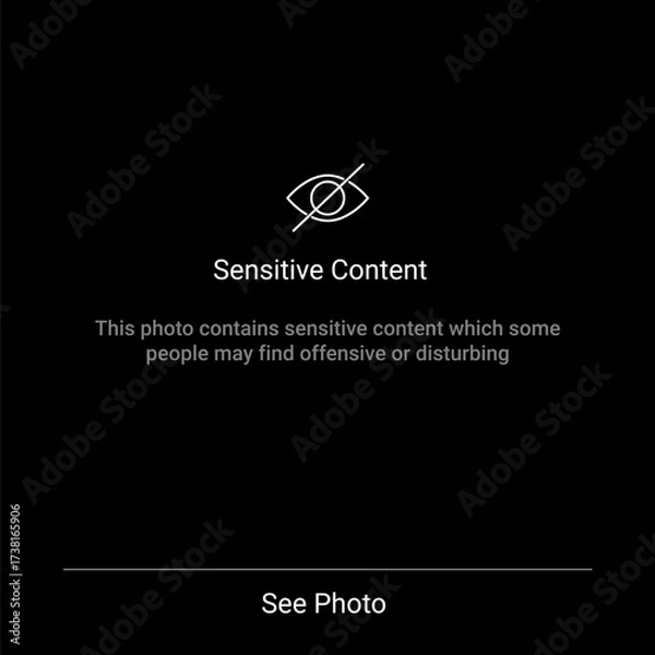 Fototapeta Censorship sensitive content warning eye icon. Photo censor content blur attention screen hidden template.