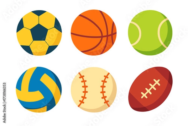 Fototapeta Collection of popular sports balls for different games and athletic activities