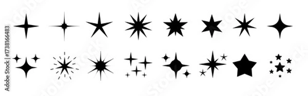 Fototapeta Star vector icon shape element. Spark star icon pattern design symbol, retro abstract glitter burst shine light