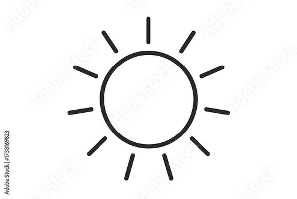 Fototapeta Sun line icon. Simple weather outline symbol. Sunshine and light pictogram. Summer warmth and heat concept. Solar energy vector illustration for web design or app logo.