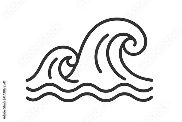 Fototapeta Water wave line icon. Sea ocean surf symbol. Vector linear illustration of flowing liquid, aqua storm surge. Nature marine logotype. Simple black and white outline drawing.