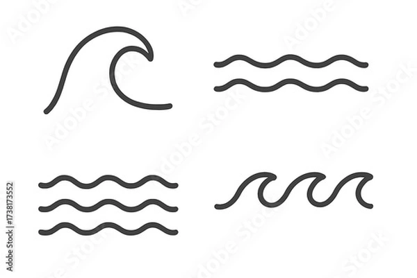 Fototapeta Wave line icons set. Water symbol vector design. Simple abstract wave shapes. Ocean wave, sea water, liquid flow symbols. Minimalist line art illustration set.